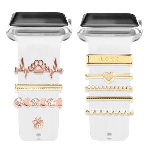 MWOOT Armband Charm Kompatibel mit Apple Watch Series 10 9 8 7 6 5 4 3 2 1 SE Band, Deko Ringe und Schlaufen (ohne Armband), Herz Charm von MWOOT