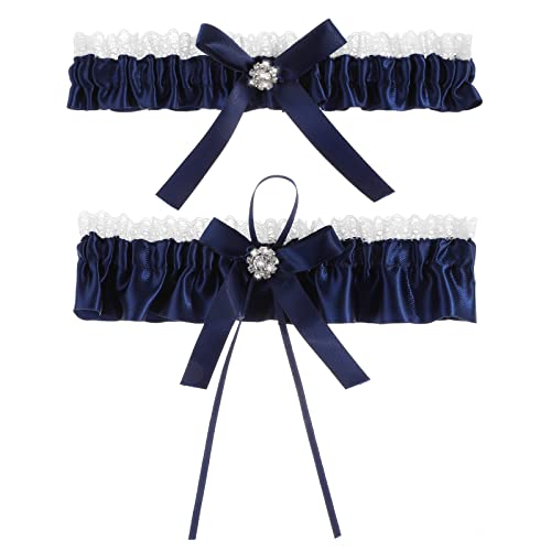 MWOOT Braut Strumpfband Blau Weiß, Zweiteiliges Brautstrumpfband für Braut Hochzeitsparty, Elastisch Strumpfband für Braut zum Junggesellinnenabschied, JGA Geschenk, Braut Hochzeitskleidern Zubehör von MWOOT