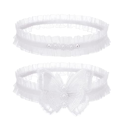 MWOOT Braut Strumpfband Weiß, Zweiteiliges Brautstrumpfband für Braut Hochzeitsparty, Elastisch Strumpfband für Junggesellinnenabschied JGA Geschenk, Braut Hochzeitskleidern Zubehör von MWOOT