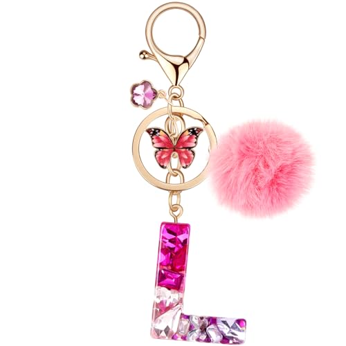 MWOOT Name Buchstabe L Schlüsselanhänger, Damen Anhänger für Taschen Auto Schlüssel Deko, Rot Schlüsselring, Harz Schlüsselband für Frauen Geschenkidee von MWOOT