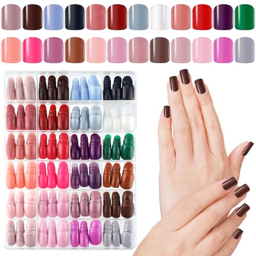 MWOOT Pack of 576 Press on Nails Kurz, 24 Colors Nägel zum Aufkleben, Fake Nails Kunstnägel Kurz Fingernägel zum Aufkleben Full Cover Falsche Nägel Short Square Press on Nail for Women von MWOOT
