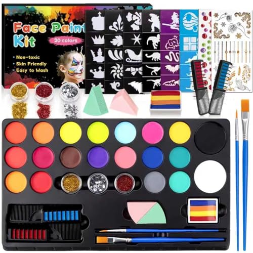Gesichtsfarbe Kinderschminken Set, 20 Farben Bodypainting Farben für Theaterschminke, Kinderschminke Wasserbasis, Faschingsschminke Face Paint,Kinderschminke Set Ideal für Halloween Karneval Party Gesichtsfarbe Kinderschminken Set, 20 Farben Bodypainting Farben für Theaterschminke, Kinderschminke Wasserbasis, Faschingsschminke Face Paint,Kinderschminke Set Ideal für Halloween Karneval Party von MWRWRR
