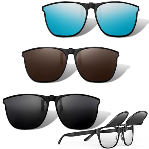MWRWRR Sonnenbrille Über Normale Brille, 3 Stück Sonnenbrillen Aufsatz Brille, Polarisierte Clip-On Sonnenbrille, Unisex-Clip auf Sonnen brille, Polarisierte Sonnenbrillen Aufsatz für Autofahren von MWRWRR