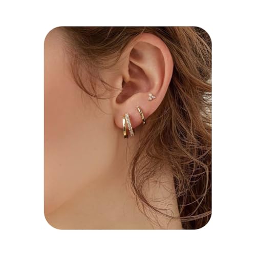 3Pcs Ohrringe Set Helix Piercings Chirurgenstahl Ohrringe Piercing Set Blume Ohr Piercing Ohrstecker Knorpel Ohrringe Damen Klein Ohrringe Creolen Gold Silber Conch Helix Tragus Piercing Ohr Schmuck von MWUMRCM