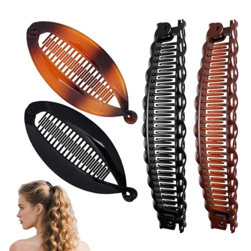 4pcs Bananenspange Haarklammern Fischschwanz Haarspange Banana Clip Haarklammern, Französische Bananen Klammer Pferdeschwanzhalter Haar Greifer für Frauen Mädchen Dickes Dünnes Langes Lockiges Haar von MWUMRCM