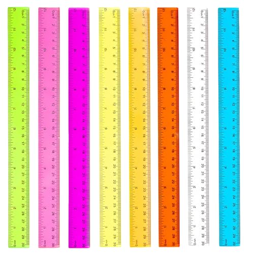 8 Stück Lineal 30cm, Lineal, Farbiges Lineal Herrscher Transparentes Grundschule Plastiklineale mit Zentimetern und Zoll Durchsichtiges Lineal Bunt Kunststoff Lineal für Schule Büro Zuhause von MWUMRCM