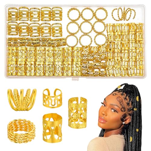 Gold-Haarschmuck für Zöpfe, 110 Stück Dreadlocks Schmuck Wikinger Haarschmuck, Metall Haarringe für Zöpfe, Verstellbar Cuffs Haarperlen Haarspiralen für Braids Zubehör Dekoration von MWUMRCM
