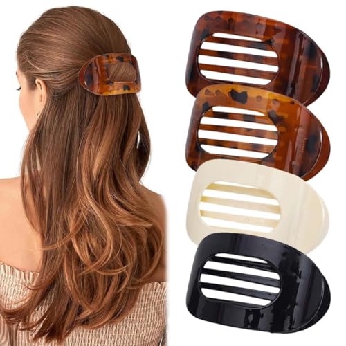 Haarklammern für Damen, Französisches Haarspangen Damen,4 Stück Haarklammer Flache Oval Haarklammern Starke Griff Duckbill Clips Hochsteckfrisuren Einfache Schlichte Haaraccessoires für Damen von MWUMRCM
