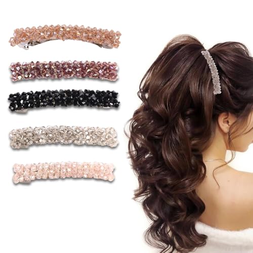 Haarspangen Crystal,5 Stück Elegante Haarspangen für Damen Mädchen, Glitzernde Mode Exquisite Blume Kristall Haarspangen, Automatische Haarspange für Damen Mädchen Feines und Mittelduckes Haar von MWUMRCM