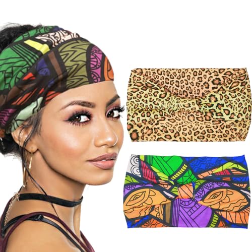 MWUMRCM 2 Pcs Haarband Stirnband Haarbänder Damen Breite Elastische Weiche Sommer Boho Stirnband Damen Print Haarschmuck Yoga Haarband Mehrfarbig Dünn Stirnbänder Haarschmuck Damen von MWUMRCM