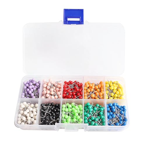MWUMRCM 500 Stücke Map Push Pins, Karte Nagel Pinnadeln Rundkopf Stecknadeln Buntkopf Pushpins Kartennadel Plastik Kopf mit Stahl Punkt Gelten für Markieren Reise, 10 Farben von MWUMRCM