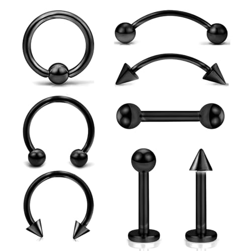 MWUMRCM Chirurgenstahl Nasenring Piercing Set, 8 Stück Helix Piercings,Tragus Piercing Ring Stecker Ohr Tragus Piercings Chirurgenstahl Mit Ohrpiercing Herz Ohrpiercing Schmuck Lippen Damen Männer von MWUMRCM