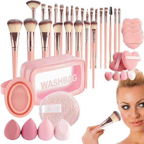 MWZBTG Makeup Pinsel Set, Reise Make-up Pinsel Set 46-teilig, Puderquasten Set Beauty Zubehör mit Aufbewahrungstasche für Anwendung Zuhause Frauen Mädchen Reise Outdoor von MWZBTG