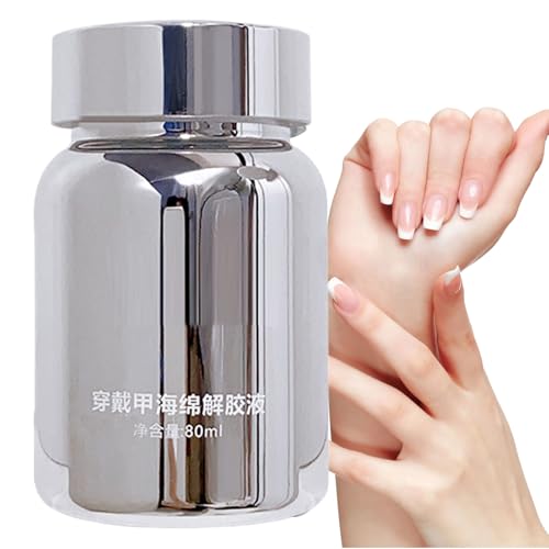 MWZBTG Nagelkleber Entferner - 80 ml Kunstnagel-Lösung mit Einfacher Entfernung | Präzise Vollabdeckung durch Integrierten Saugschwamm mit Gel für Frauen & Heimgebrauch von MWZBTG