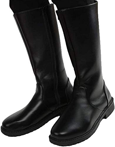 MWbetsy Männer Kniehohe Lederstiefel Unisex Reitstiefel Stage Performance Schuhe mit weitem Bein Mittlere Waden Full Zip Rundkopf Long Tall Stiefel,Schwarz,38 von MWbetsy