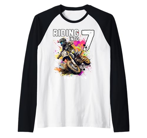 Riding Into 7th Boy Dirt Bike MX Motocross Geburtstag Raglan von MX Birthday Party Tee Motocross Themed Birthday