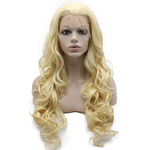 Mxangel Kunsthaar-Perücke, lang, gewellt, 613, blond, handgeknüpft, Lace-Front, natürlich von MX angel