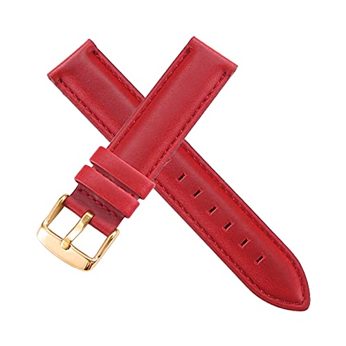 TikTako Lederarmband 13-20mm Lederarmband mit Edelstahl Schnalle, Rot-Gold Buckle, 14mm von MXBAOHENG