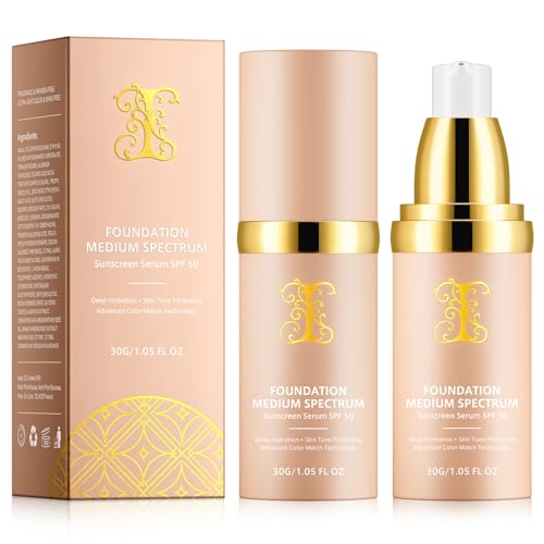 2er Pack SPF50+ Farbanpassende Anti-Aging Foundation 30ml ×2 | 24h wasserfeste Abdeckung & schweißfest | Leichtgewichtige Formel | Für empfindliche Haut | Ideal für Sport & Alltag von MXCZBSM