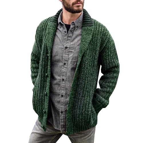 MXDVSN Herren Gestrickte Strickjacke Pullovers Herbst Winter Schalkragen Lässig Top Langarm Strickmantel Freizeitknopf Strickjacken Warme Strickwäsche Cardigan green-4XL von MXDVSN