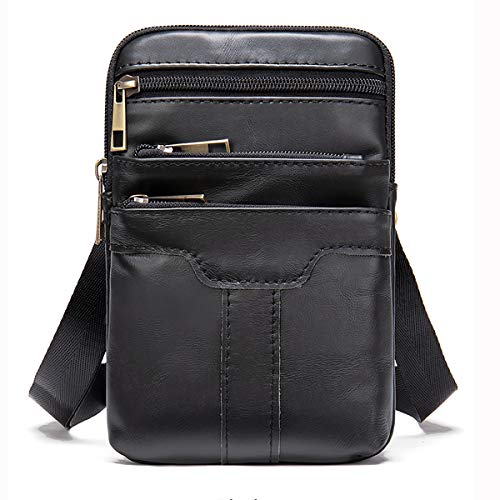 Handy Umhängetasche Herren Leder Schwarz, Weiche Leder Schultertasche Kleine, Geschäft Handy Hülle Messenger Bag Crossbody Schultasche Reise Herrentaschen Handtasche Portemonnaie mit Karabinerhaken von MXFDOKD