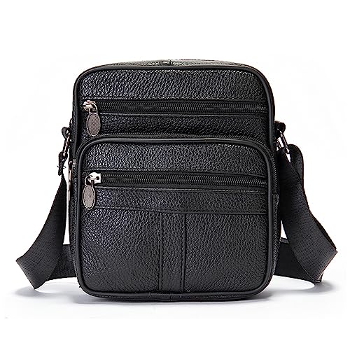 Herren Handy Schultertaschen Leder, Handy Umhängetasche Männer Schwarz, Leder Business Herren Umhängetasche Schultertaschen für Männer Business Crossbody Reisetasche Schulter Bag Messenger Tasche von MXFDOKD