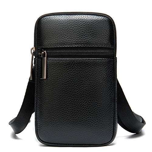 Herren Umhängetasche Leder Schwarz, Handytasche Zum Umhängen Herren, Gürteltasche Hängetasche Klein Herren Schultertasche Handy Tasche Umhängen Männer Messenger Bag Reisegepäck Smartphone Tasche von MXFDOKD