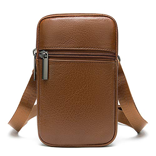 Leder Handy Gürteltasche mit Gürtelclip, Schultertasche Handy Leder, Multifunktional Männer Handy Umhängetasche Leder Kuriertasche Messenger Bag Handytasche zum Umhängen Herren Tragetasche Brieftasche von MXFDOKD