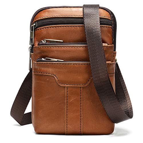 Leder Handy Umhängetasche Herren Braun, Outdoor Handy Gürteltasche Klein, Retro PU Leder Handy Schultertasche Messenger Tasche Handytasche Hüfttasche Bügel Taille Tasche Handy Gürtelclip Brieftasche von MXFDOKD