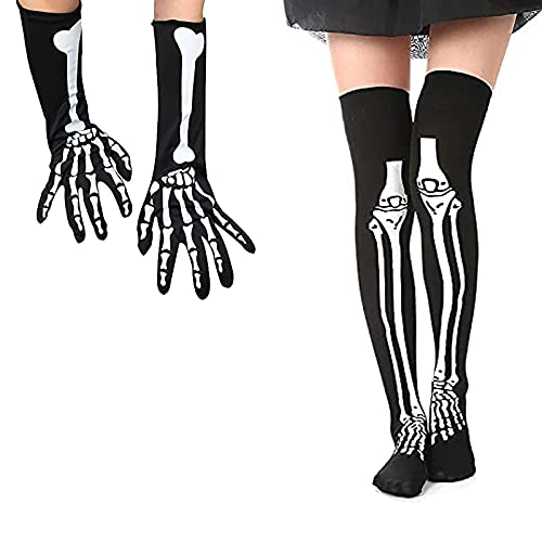 MXJFYY 2 Paar Halloween Handschuhe Socken Langarm Skelett Handschuhe Socken Halloween Kostüm für Kinder und Erwachsene (A) von MXJFYY