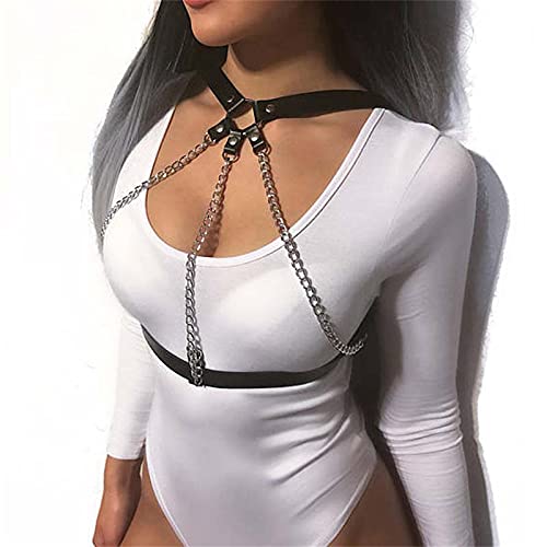 Damen Body Harness Riemchen Leder Körperkette Kragen Kette Gürtel Quaste Schwarz Gürtel Kette Strand Körperkette BH Mode Armband Anhänger Körper Zubehör Damen und Mädchen Schmuck(Black) von MXMZSRTH