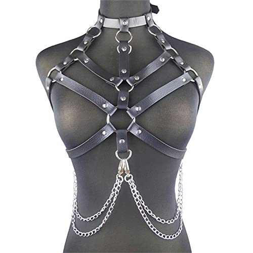 Damen Body Harness Riemchen Leder Körperkette Quaste Schwarz Gürtel Kette Strand Körperkette BH Mode Armband Charme Körper Zubehör Frauen und Mädchen Schmuck von MXMZSRTH