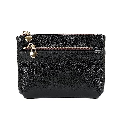 Geldbörse wechseln Damen-Geldbörse aus Leder, Kurze kleine Geldbörse, Münztasche mit Reißverschluss, Kartentasche (Farbe : Black, Size : 12.5x2x9cm) von MXMZSRTH