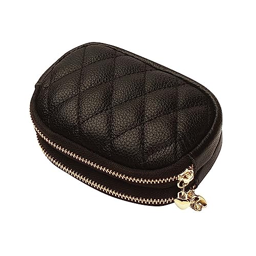 Geldbörse wechseln Mini-Münzbeutel for Damen, Doppelreißverschluss, Leder-Geldbörse (Farbe : Black, Size : 11.5x3.5x8.5cm) von MXMZSRTH