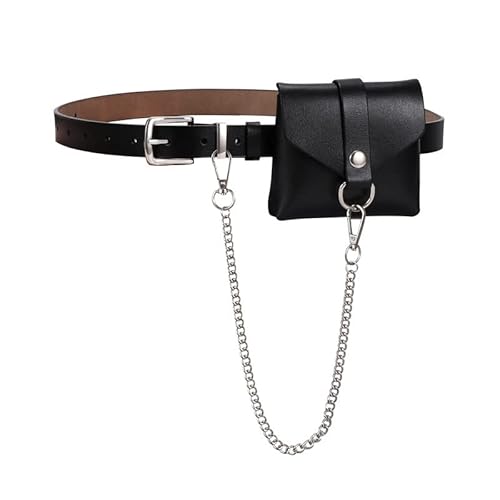 Gürteltasche aus Leder für Damen Hüfttasche Damen Kettengürtel Trendy Ins Leder Dekoratives Hemd Mit Anzug Punk Kleiner Gürtel Schwarz von MXMZSRTH