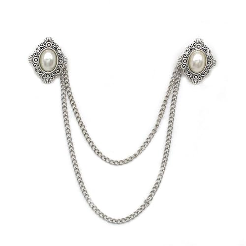 Kragennadeln Herren Brosche Vintage Anzug Kette Perle Kragen Pin Hemd Anstecknadel Zubehör(Silver) von MXMZSRTH