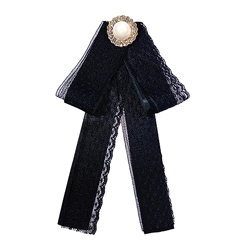 Krawatten für Damen Kleine Parfüm-Stil Retro schwarze Spitze Perle Hemd Fliege Damen formelle Kleidung Band Schleife Brosche Zubehör(Black 1) von MXMZSRTH
