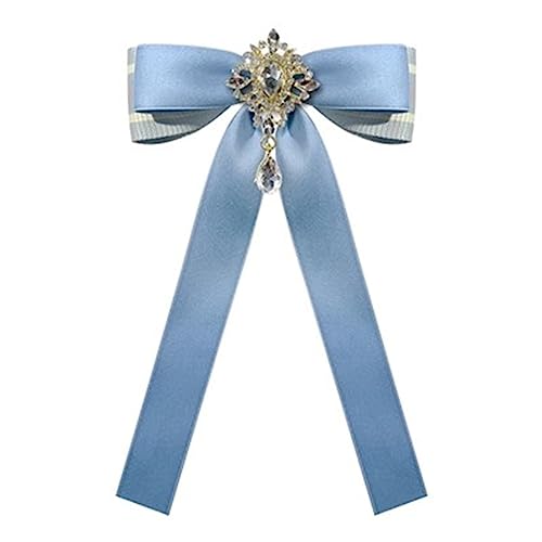 Krawatten für Damen Sommer Strass Rosa Streifen Mädchen Fliege Schuluniform Hemd Fliege Revers Brosche Zubehör(Blue 1) von MXMZSRTH