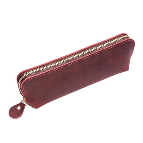 MXMZSRTH Federmäppchen aus Leder Handgefertigter Stiftebeutel aus Leder mit Reißverschluss, kreativer Vintage-Stift-Organizer (Farbe : Wine red, Size : 19x4.5x6cm) von MXMZSRTH