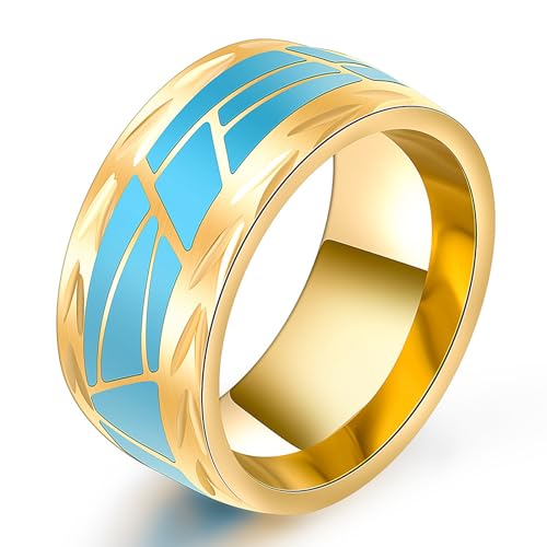 MXMZSRTH Titanring Blaue Tropfen-Edelstahlringe for Herren und Damen, personalisierte Titanringe(Gold,6#) von MXMZSRTH