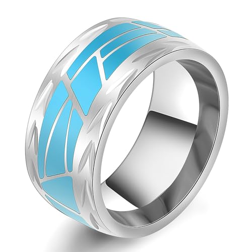 MXMZSRTH Titanring Blaue Tropfen-Edelstahlringe for Herren und Damen, personalisierte Titanringe(Silver,7#) von MXMZSRTH