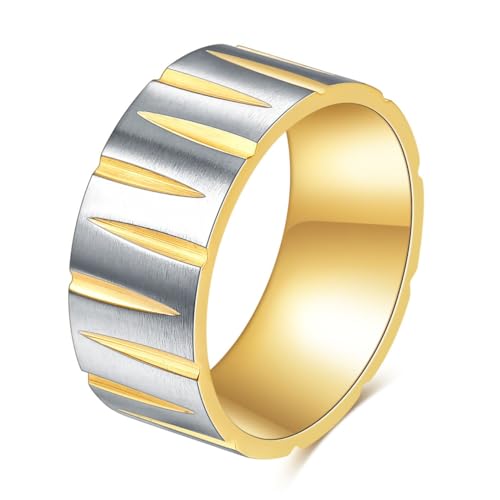 MXMZSRTH Titanring Ring aus Titanstahl, konischer Streifenring for Herren, personalisierter Punk-Ring(Gold,7#) von MXMZSRTH