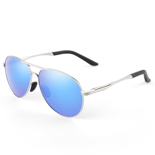 MXNXEU Sonnenbrille Herren Damen Fahrerbrille Polarisierte Unisex Outdoor Klassische Stile(Blau Linse Silber Rahmen) von MXNXEU