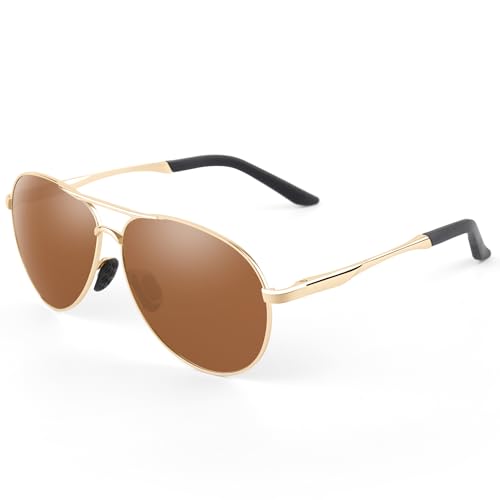 MXNXEU Sonnenbrille Herren Damen Fahrerbrille Polarisierte Unisex Outdoor Klassische Stile(Braun Linse Gold Rahmen) von MXNXEU