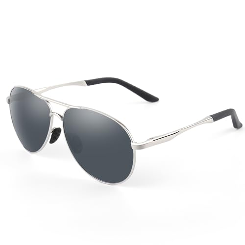 MXNXEU Sonnenbrille Herren Damen Fahrerbrille Polarisierte Unisex Outdoor Klassische Stile(Schwarz Linse Silber Rahmen) von MXNXEU