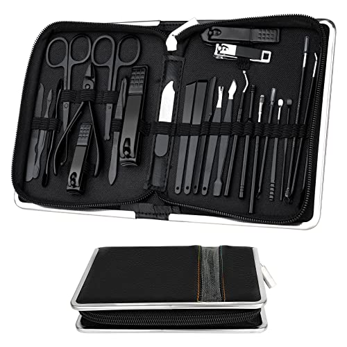 26 Teiliges Nagelset Maniküre Set Damen Männer Pediküre Set Nageletui Nagelschere Set Nagelpflegeset Herren mit Nagelknipser Nagelschere Nagelfeilen | Schwarz von MXTIMWAN