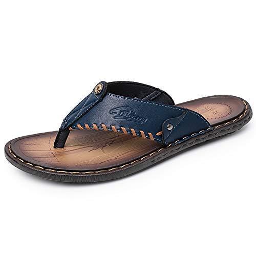 MXTSH Herren-Flip-Flops, leger, Leder-Sandalen für Herren, Gummisohle, (Blau Flip Flops), 44 EU von MXTSH