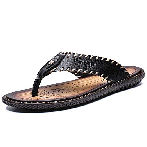 MXTSH Herren Flip-Flops Casual Leder Home Sandalen für Herren Gummisohle Hausschuhe, Schwarze Sandalen, 43 EU von MXTSH