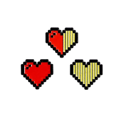 8-Bit Pixel Herz Emaille Pin Set Rot und Gold 3 Stück Retro Gaming Style von MXUHUI