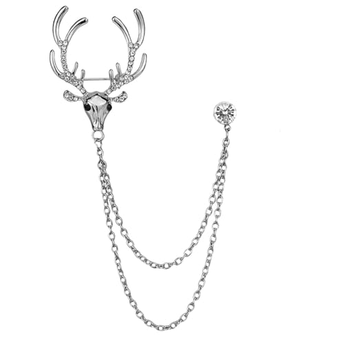 Elch Brosche Abzeichen mit Ketten Brosche Pin Rentier Kette Brosche Retro Brustnadel Zubehör für Männer Chic Corsage Revers eingelegte Strasssteine Mann, Large, Strassstein, Kein Edelstein von MXUHUI